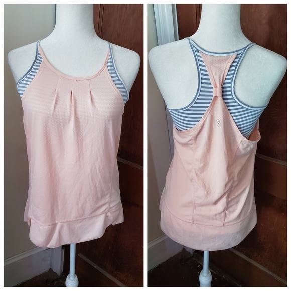 MPG Tops - MPG striped sports bra with attached peach tank